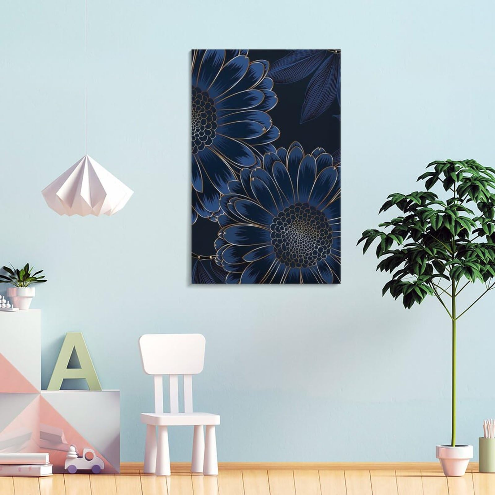 Amazon.co.jp: 絵画 青いひまわりの花インテリア 絵画 魅力的な