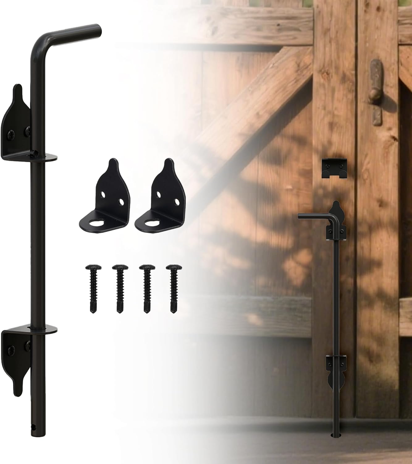 36" Heavy Duty Cane Bolts for Gates with Black Rustproof Powder Upgraded Hardware Gate Drop Rod for Wood PVC Vinyl Fences Gates, Double Doors-2 Pack