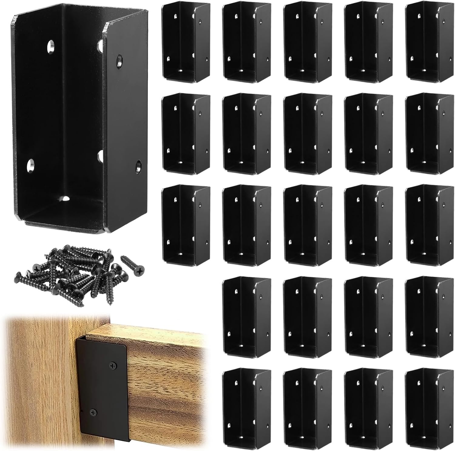 24 Pcs Concealed Joist Hangers 2x4 (Actual 1.5"x3.5") Heavy-Duty Deck Railing Post Brackets with Screws Stair Railing Connectors for Wood Beams, Fences, Swing, Handrail