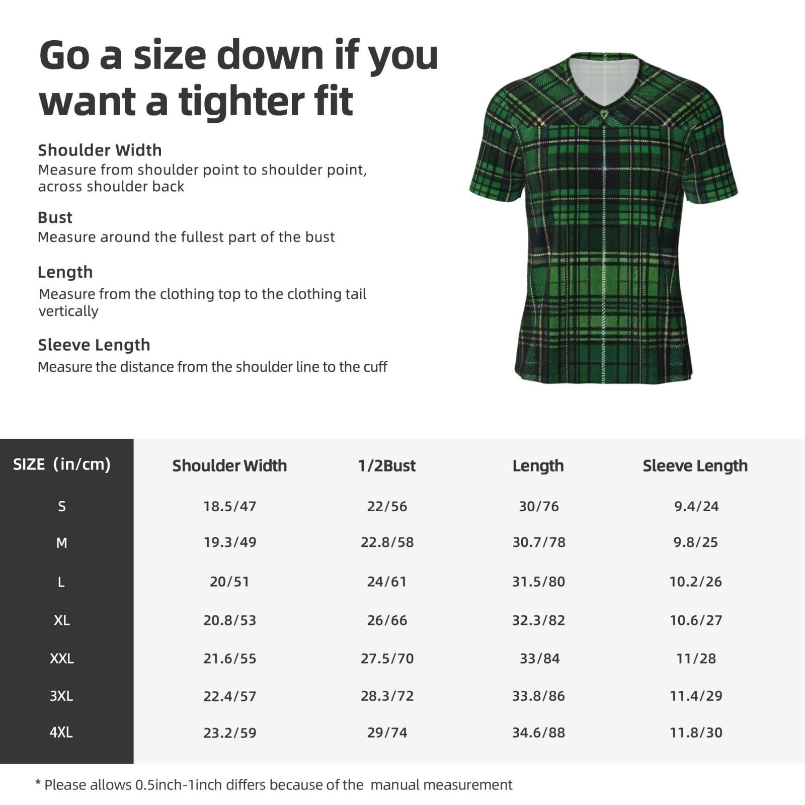 Stylish Athletic Sports Jersey Green-Black-Tartan Men's Rugby Jersey 4X-Large