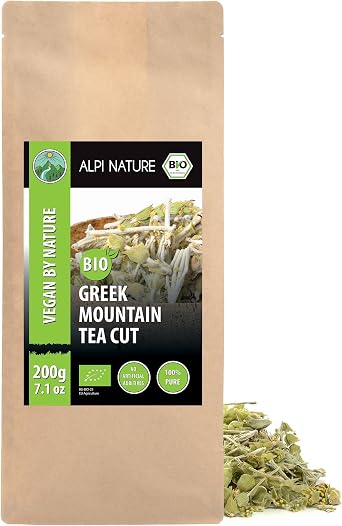 Alpi Nature Organic Greek Mountain Tea 200g 7.1 oz, Cut Flower Stalks, Mountain Herb, Sideritis Tea