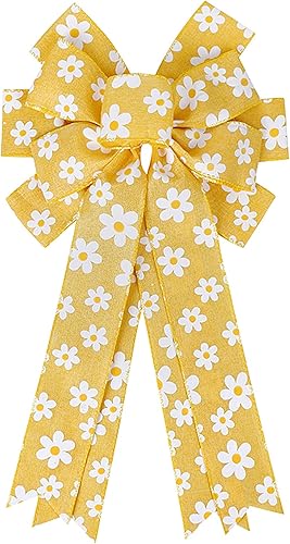 Arcos de arpillera de margaritas grandes, corona de arpillera rústica, decoración de árbol para boda, Navidad, puerta delantera, decoración de