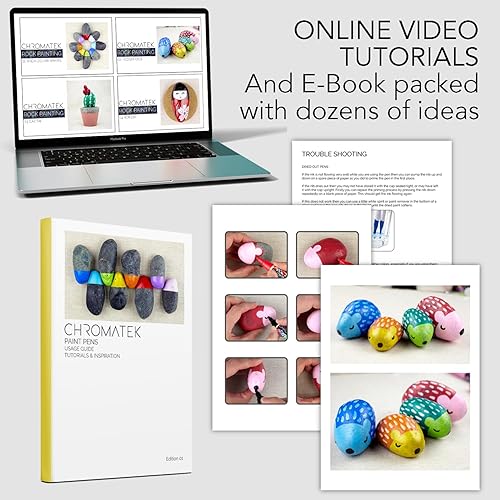 Miniatura 6 de CHROMATEK Bolígrafos de pintura acrílica de doble punta para pintura en roca, piedra, cerámica, vidrio, madera, 30 colores sólidos vibrantes,