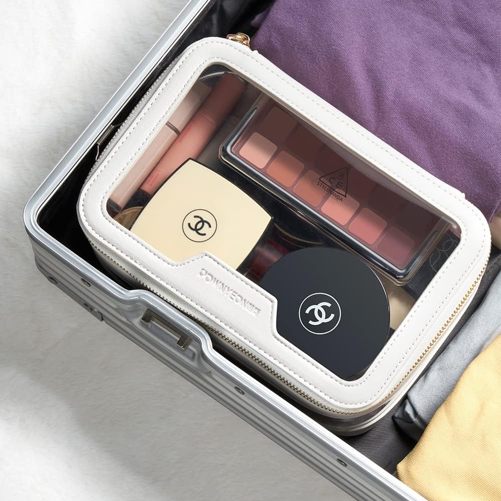Estuche de maquillaje transparente, bolsa de aseo multiusos, estuche de tren de maquillaje, organizador de cosméticos portátil, bolsa de almacenamiento transparente, Blanco1