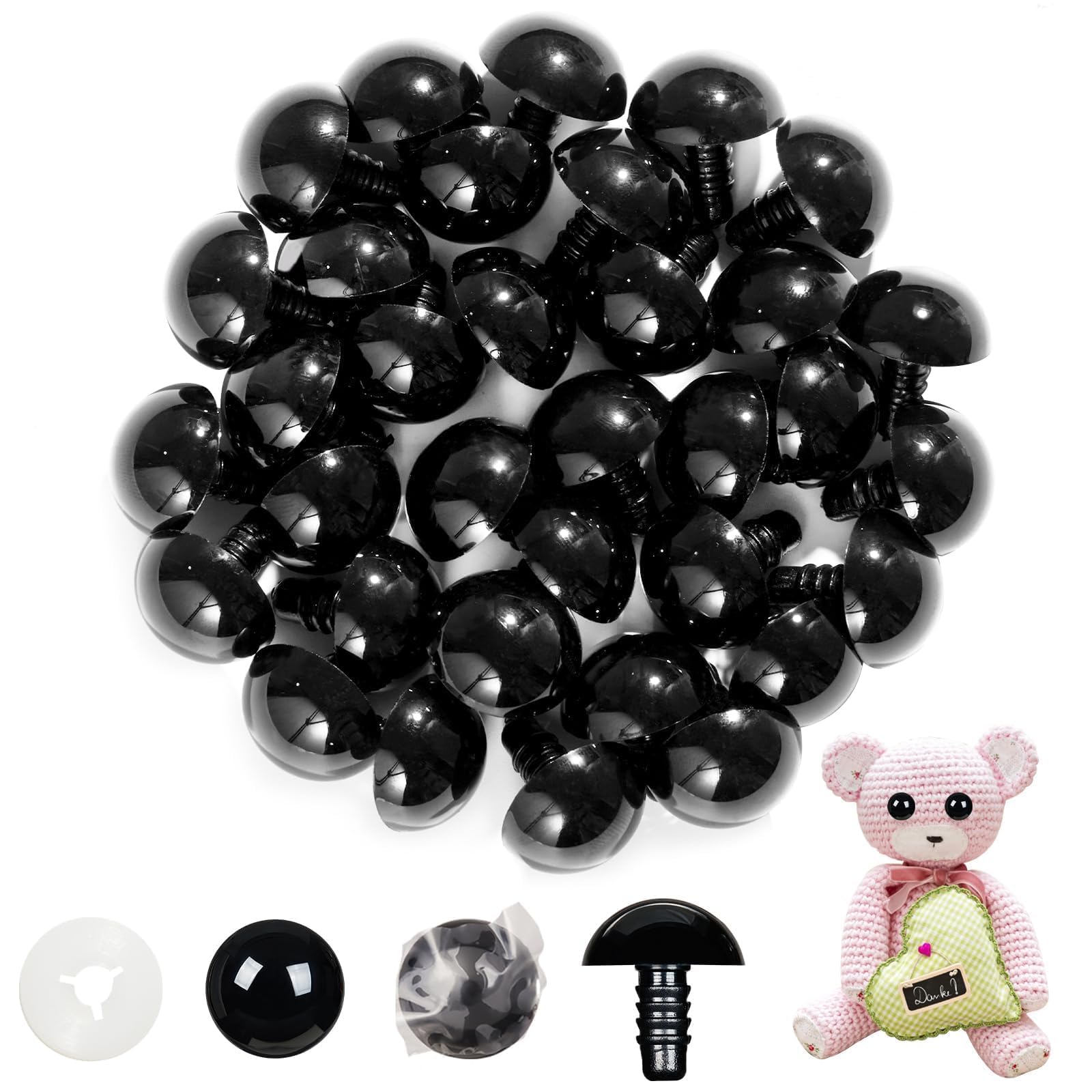 Vanblue 40pcs 20mm Upgraded Safety Eyes for Crocheting Amigurumi Eyes for Crochet Animals with Washers Craft Eyes Doll Eyes Stuffed Animal Eyes Gift for Crochet Lovers Halloween Decorations