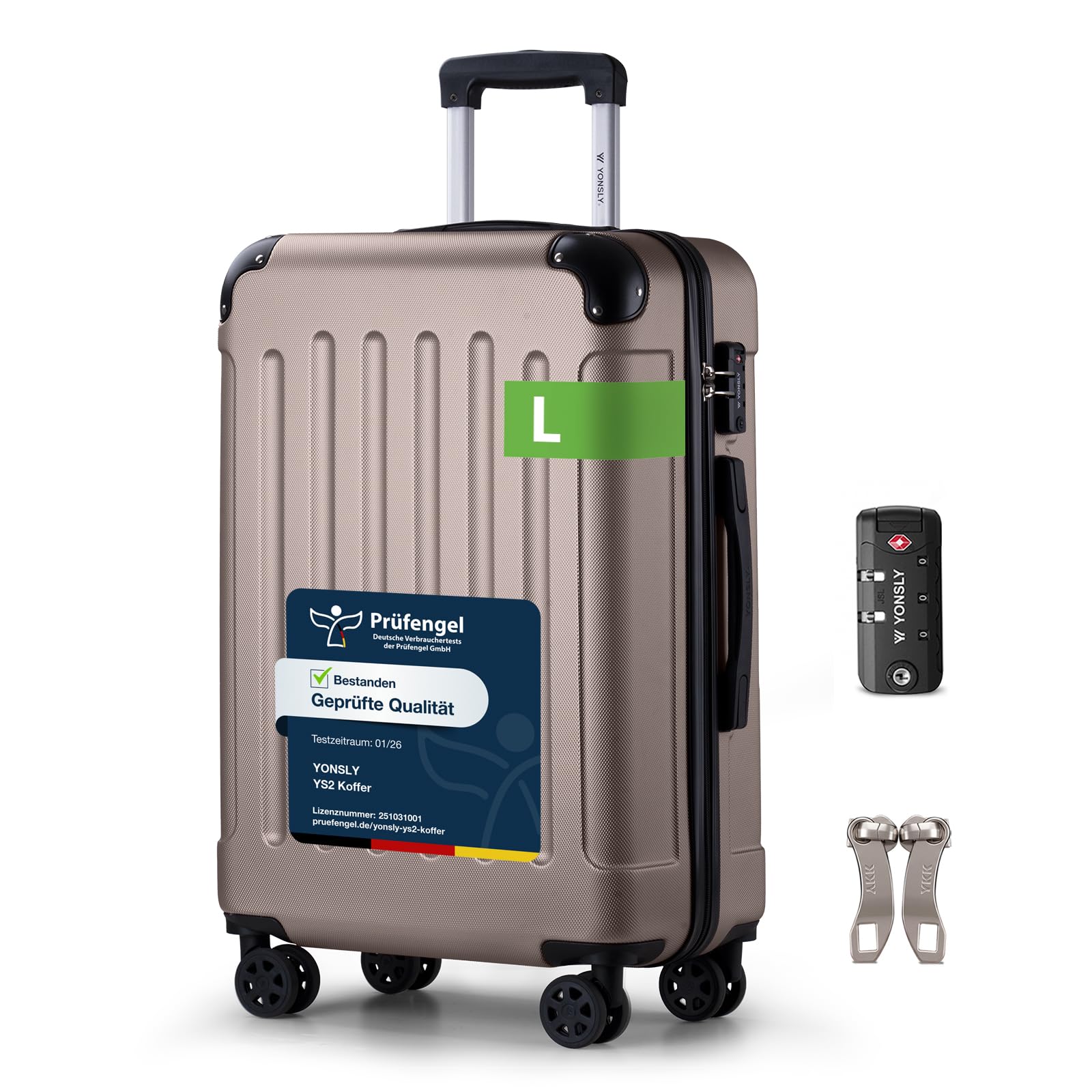 YONSLY Trolley Koffer Set, Reisekoffer, Rollkoffer Handgepäck, Kabinkoffer Suitcase, Gepäckset mit 360° Rollen, Hartschalenreisekoffer, Zahlenschloss, Gummigriff