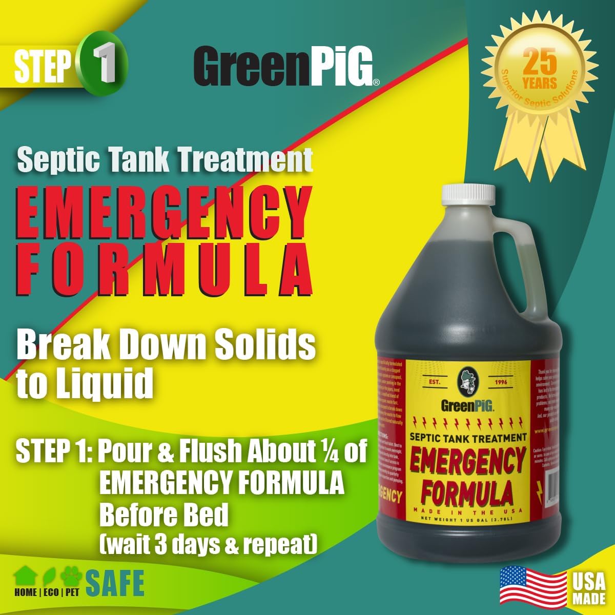 GREEN PIG Drain Field Cleaner, Septic Safe Drain Clog Remover, Treatment for Quickly Clearing Leach Field System Clogs, Back-Ups, and Foul Odors in Septic Tank Systems