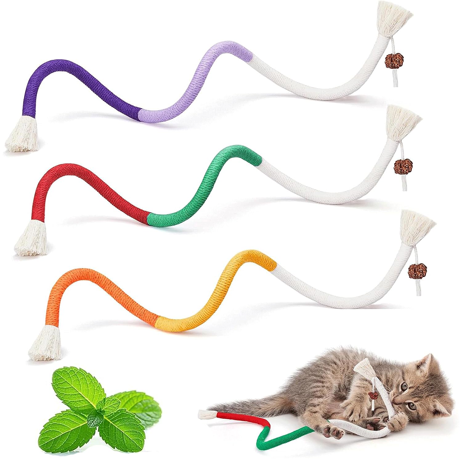 Speedy Panther Catnip Chew Rope Toys for Indoor Cats - 3Pcs Kicker Toys, Interactive Kitten Chew Toys for All Breeds 70cm