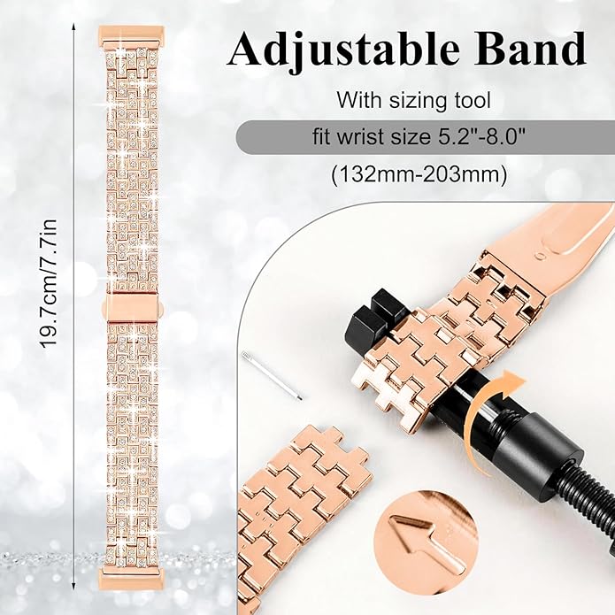 Correa de metal con diamantes para Fitbit Versa 4/Sense 2 miniatura 4
