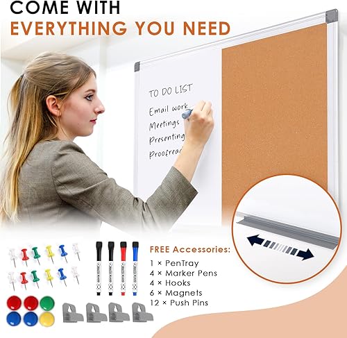 Vista 23 de S SWANCROWN Tablero de fieltro blanco combinado/tablero de cartas/pizarra blanca de borrado en seco para oficina, aula y hogar, negro, 24 x 18