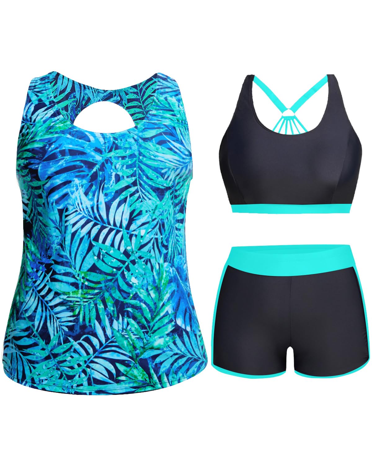 Holipick Women Plus Size Swimsuits - Athletic 3 Piece Tankini with Shorts
