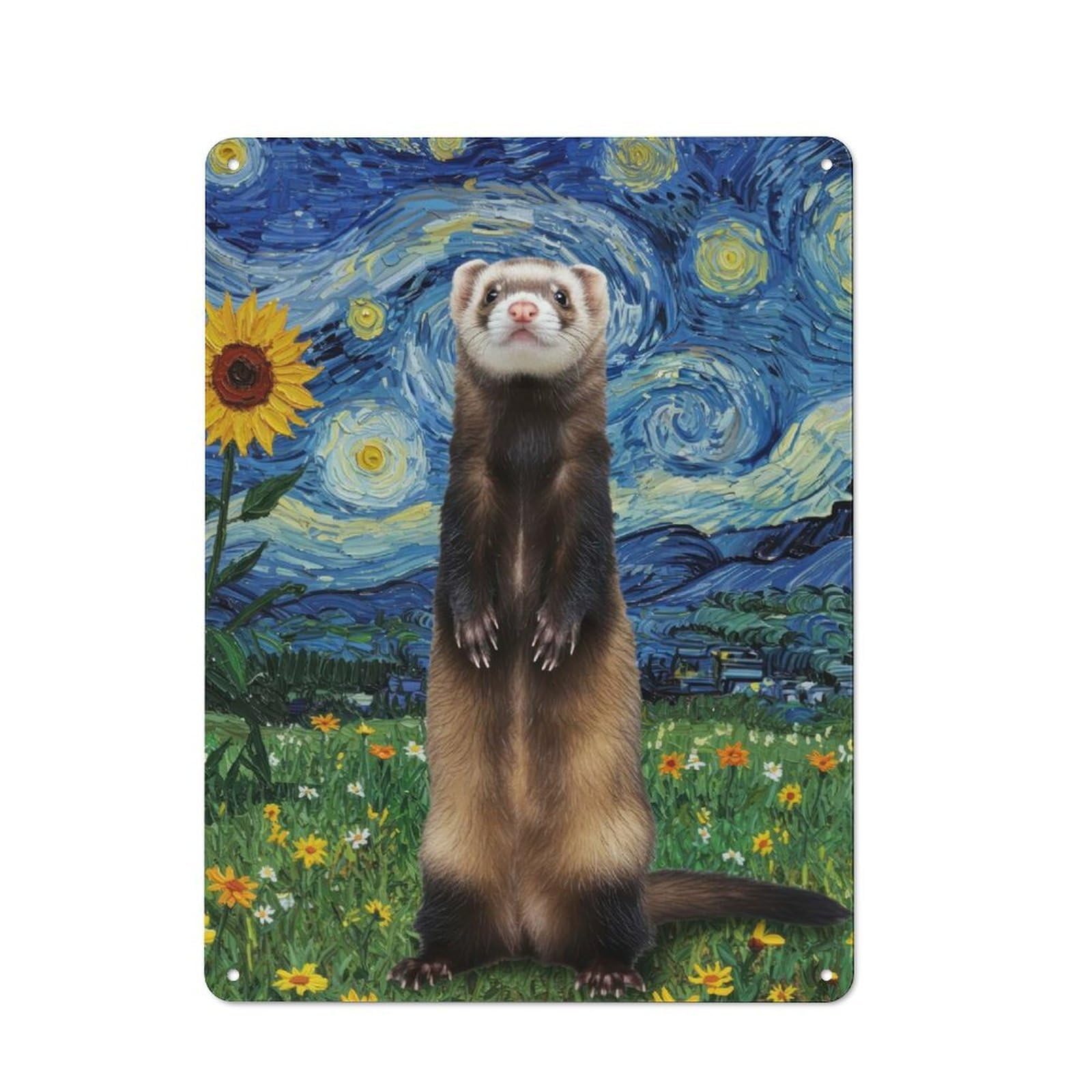 Junmoney Ferret In Starry Night Landscape Vintage Cafe Metal Sign 40X30cm Featuring Bistro Wall Plaque For Cafe, Bistro, Bakery Or Restaurant