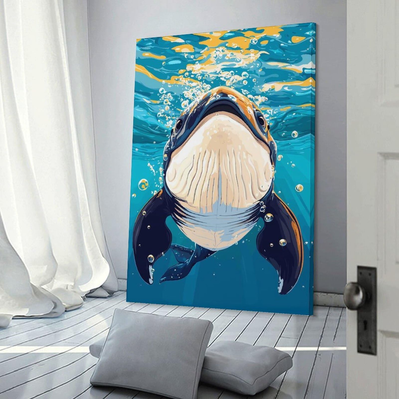 Junmoney Frame-Style-10 Whale Underwater Illustration Canvas Wall Decor 24X36inch(60X90cm), For Bedroom Walls, Guest Spaces Or Lounges, A Warm Accent For Relaxed Interiors