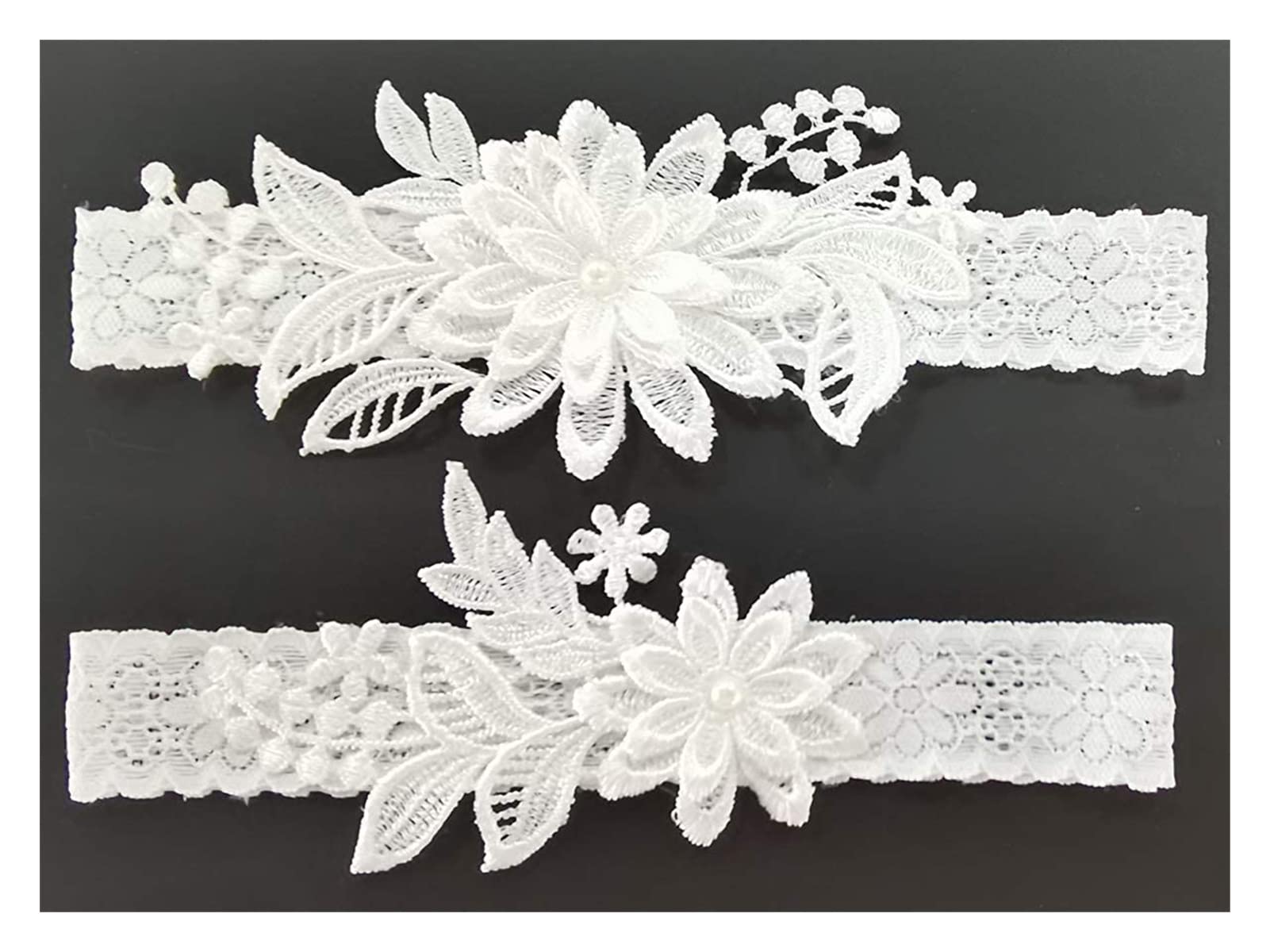 Strumpfbänder für die Hochzeit, Strumpfbänder für die Braut, Strumpfband-Set aus Spitze, floraler Beinring mit handgenähten Kunstperlen (Farbe: Milchweiß) (Himmelblau B) (Himmelblau B)