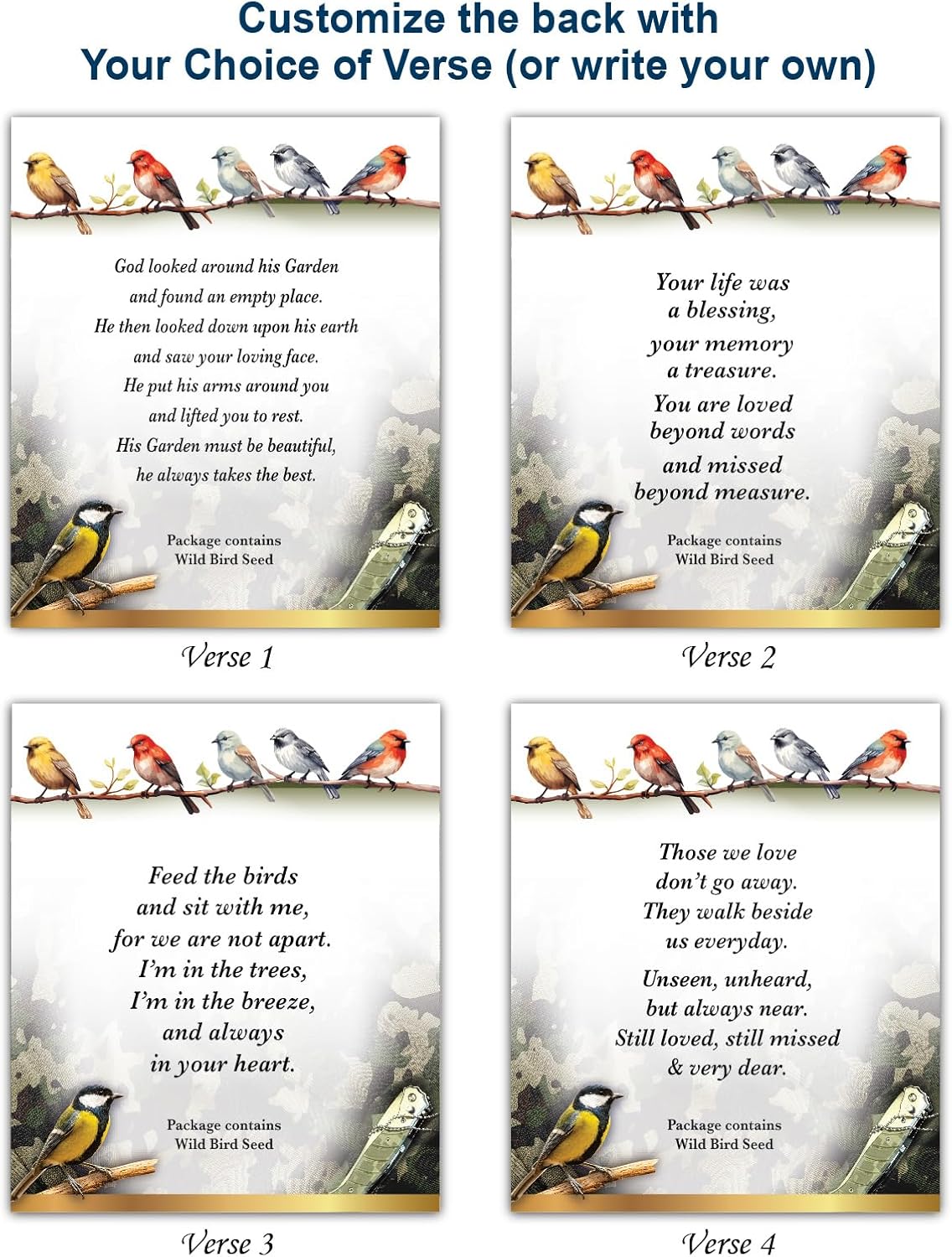 Army USA Flag Personalized Photo Memorial Funeral Bird Seed Packets with Choice of Sympathy Poem, Tribute, Keepsake, Wild Bird Seed Favors, Remembrance, Celebration of Life, Veteran, Military - Qty 25