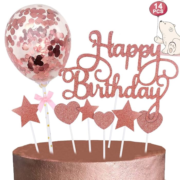 Buy Rose Gold Cake Topper, Happy Birthday Cake Toppers/Confetti Balloon