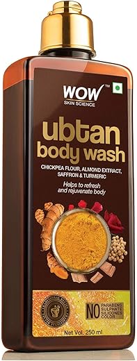 Wow Skin Science Ubtan Body Wash For Tan Removal And Glowing Skin – With Chickpea Flour, Almond, Safron & Turmeric Extract – 250 Ml
