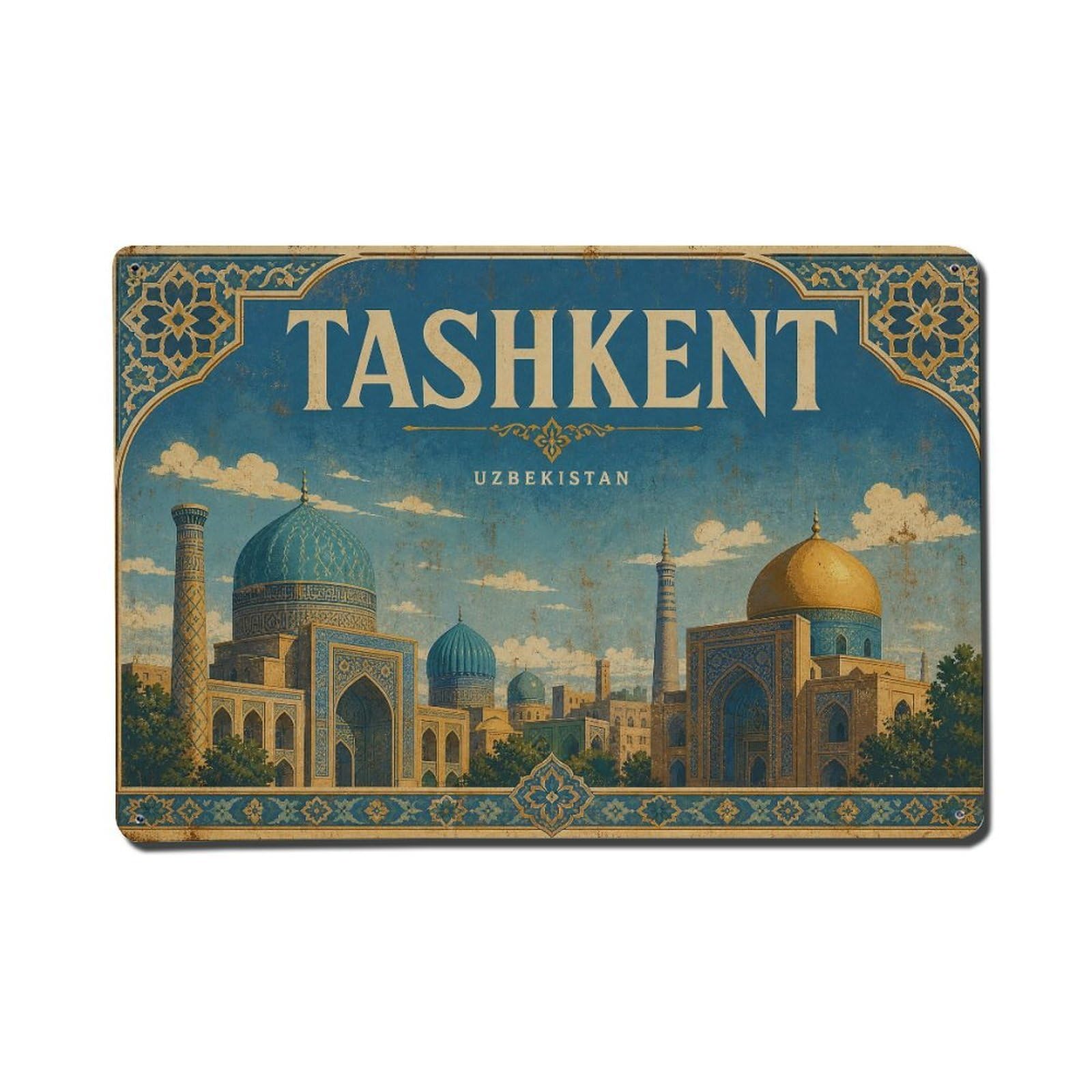 Metal Tin Sign Travel Retro Uzbekistan Tashkent