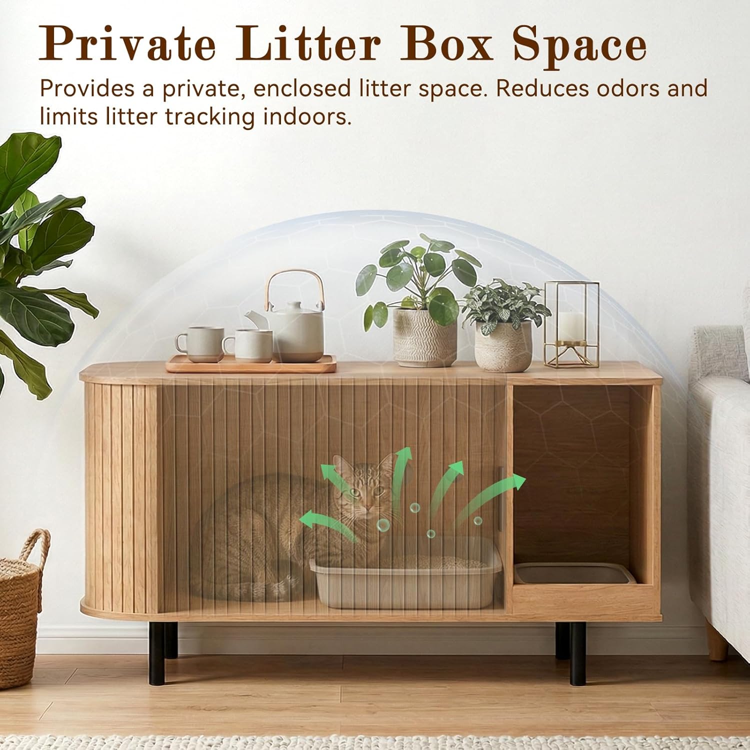 Cat Litter Box Enclosure Furniture with Scratching Pad, Hidden Litter Cabinet (Wood)