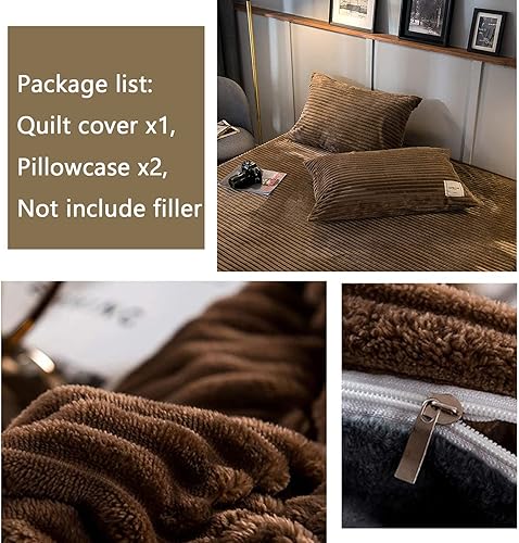Miniatura 2 de ZPEE Funda de edredón de pana súper suave, edredón para adultos, funda de edredón de 3 piezas, tamaño Queen, curry, 70.9 x 86.6 in