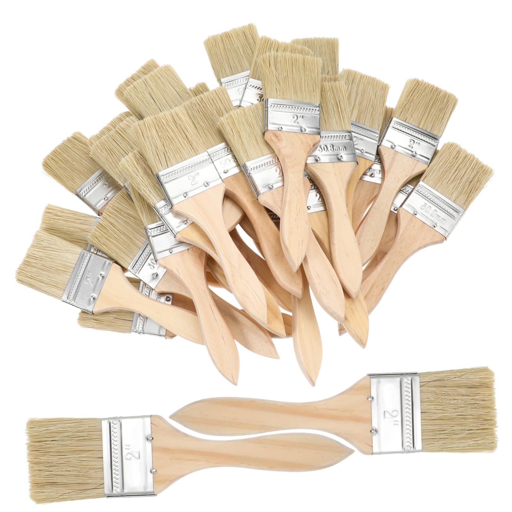 30 Pinceaux Plats à Manche Bois, Contrôle Précis, 30 Pièces