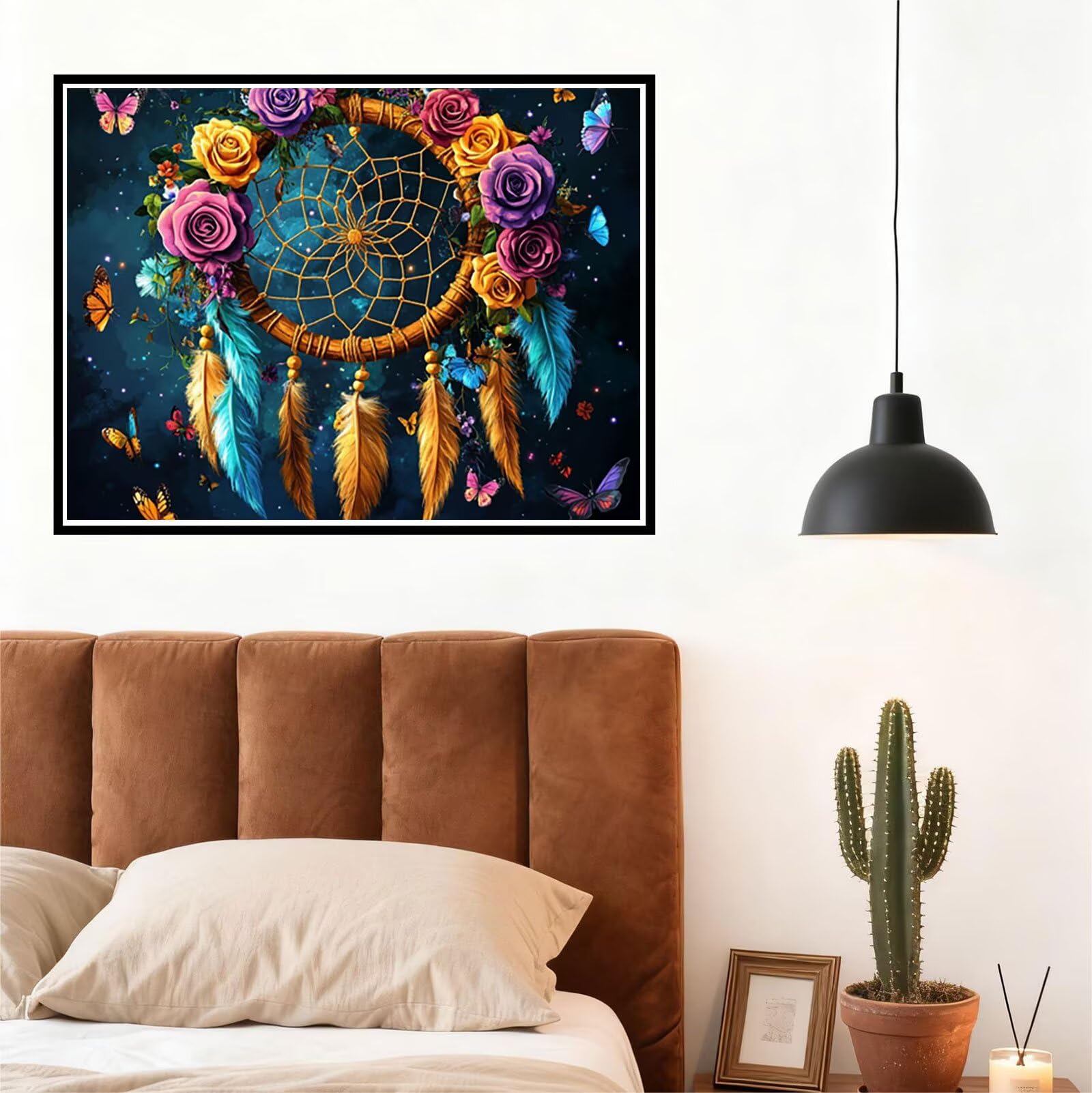 Peinture Numero Adulte Fleur Coloriage par Numero Adulte Attrape RêVes DIY Paint by Numbers, avec Pinceaux Peinture Loisir Creatif Enfant Cadeau Femme, Pour Decoration Maison Murale 70x90cm H - 913