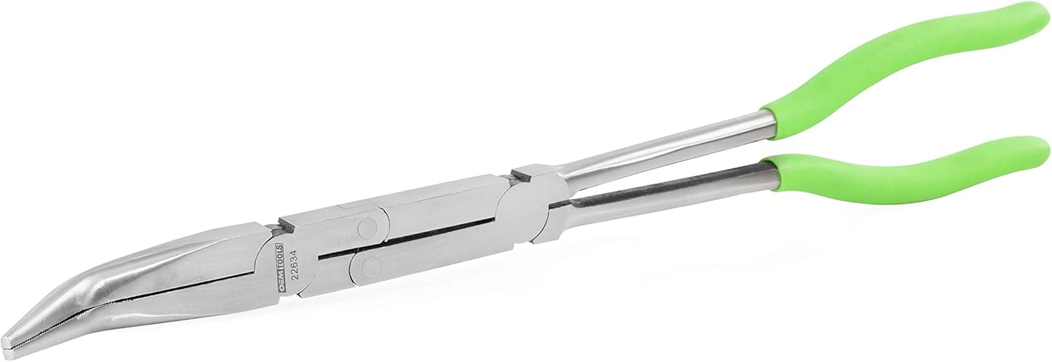 OEMTOOLS 22634 13 Inch Long Reach X Type Pliers, 45 Degree Needle Nose Pliers, Long Reach Pliers, 45 Degree Pliers, Angle Pliers