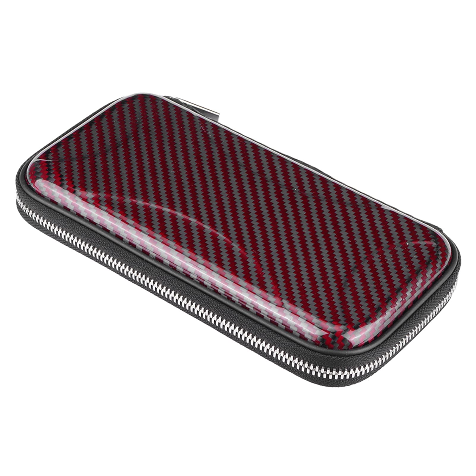 Portafoglio in Fibra di Carbonio con Cerniera, Custodia Porta Biglietti da Visita per Uomo Donna, 21x11x3,5 Cm (Rossa)