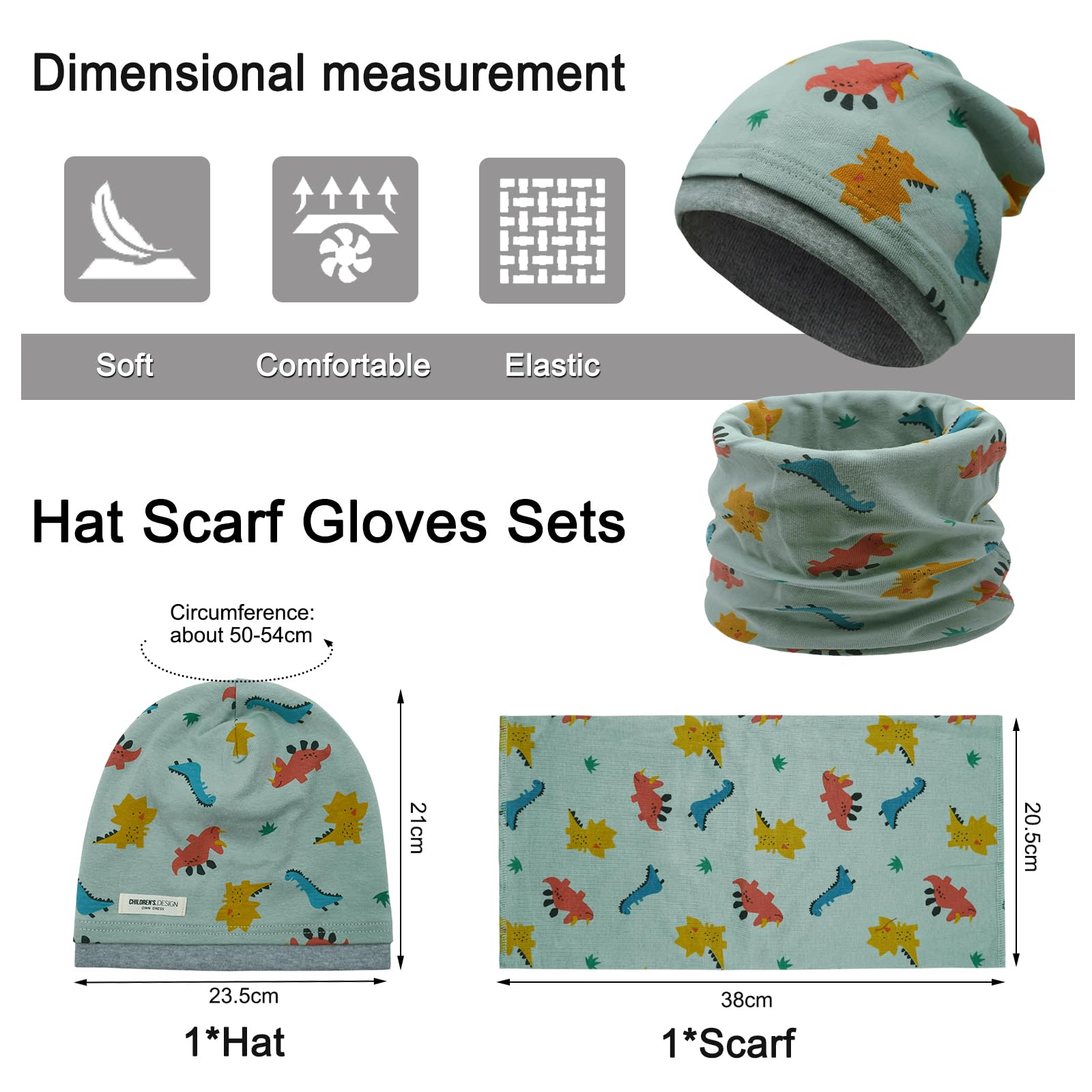 Enwokran Conjunto de Gorro y Bufanda para Niños y Niñas 3 a 8 Años Beanie Sombreros Lindos Bufanda Tubular Conjunto Patrón de Dibujos para Otoño Invierno Primavera