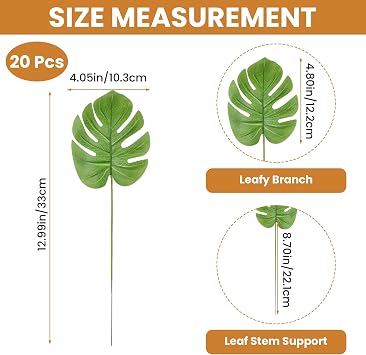 24 Pcs Artificial Palm Leaves, Faux Tropical Turtle Leaves