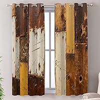 Vista 96 de Shrahala Cenefas de cocina de madera marrón con tablones vintage, panel de media ventana, tratamiento de ventana multicapa de poliéster opaco