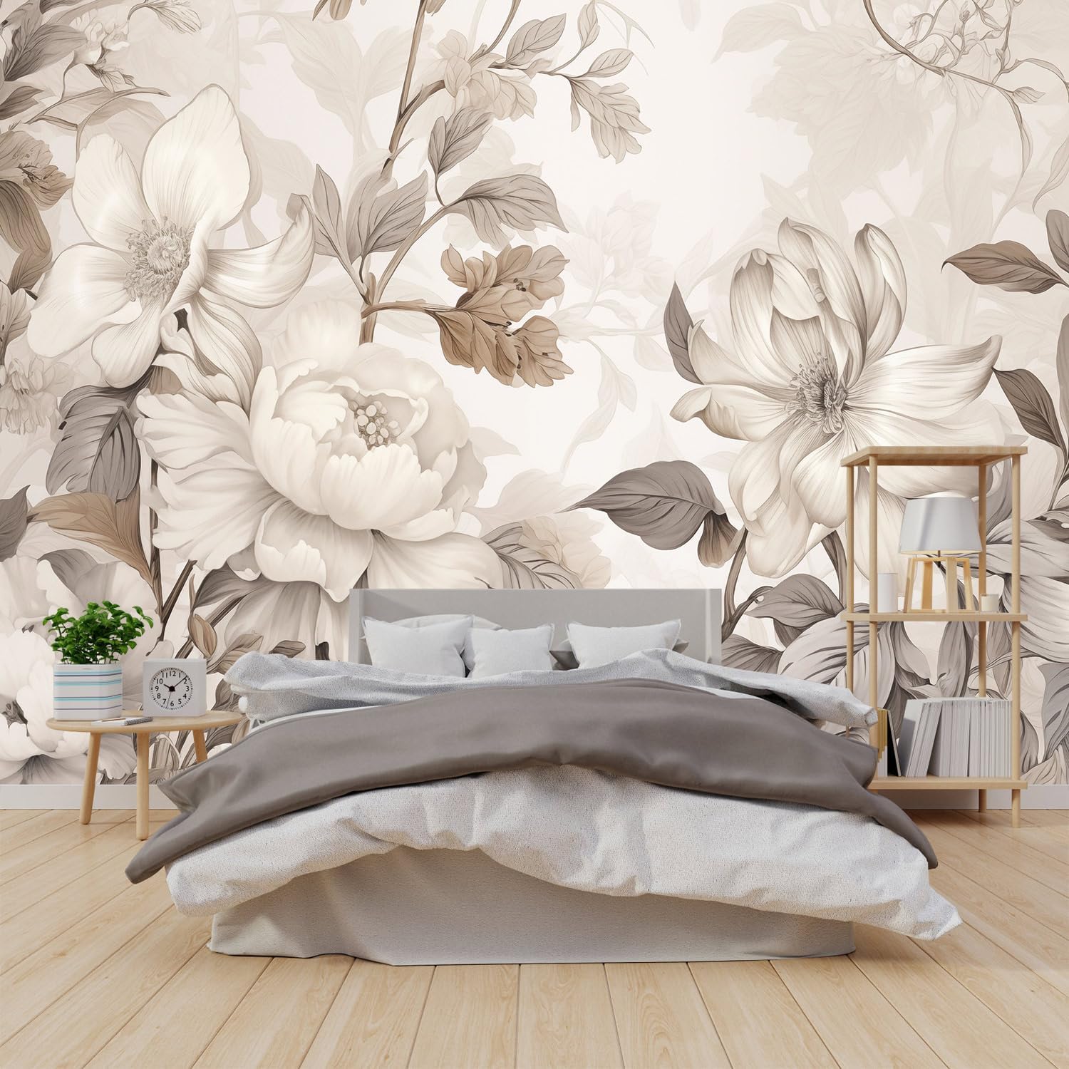 Light-Colored Flower Wallpaper, Peony Flower Bedroom Background Mural (Self-Adhesive) - 85"x118"