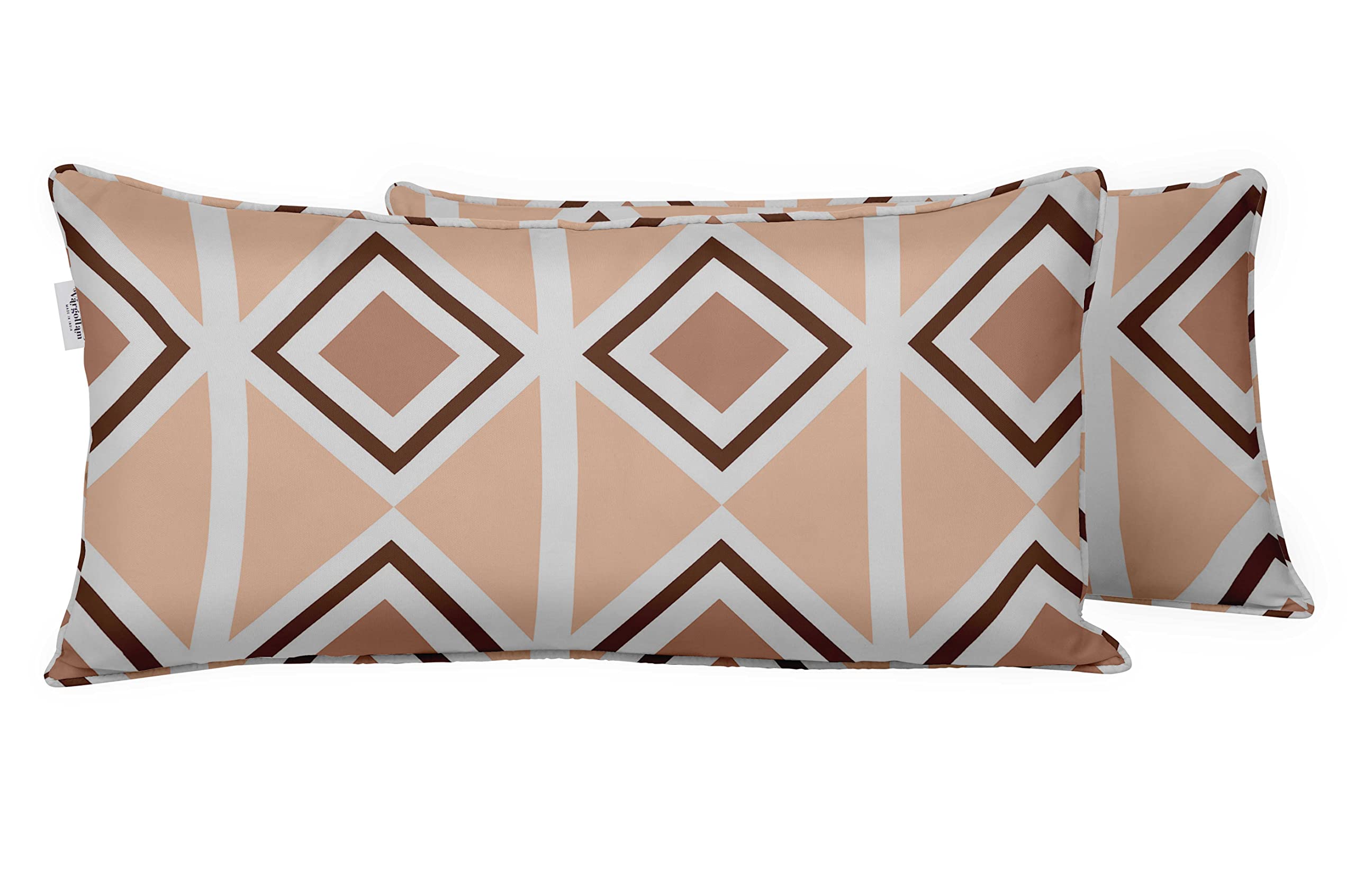 Vargottam Indoor/Outdoor Polyester Fabric Lumbar Pillow Cover, All-Weather Waterproof Rectangular Cushion Case for Patio Furniture, 12" x 20" Set of 2 - Geometric-69