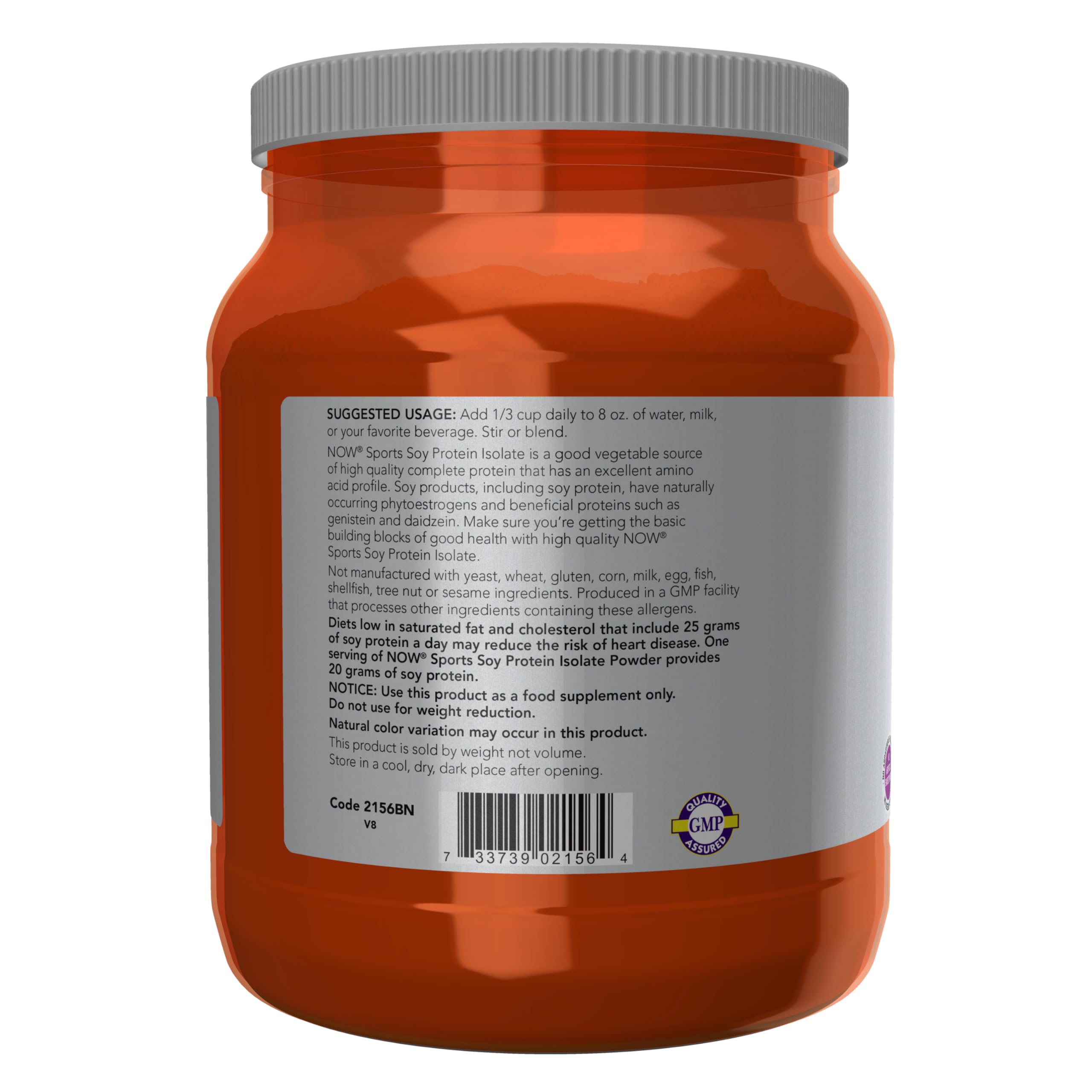 NOW Sports, Soy Protein Isolate 20g, Unflavored Powder, 1.2 lbs — Amazon image 3