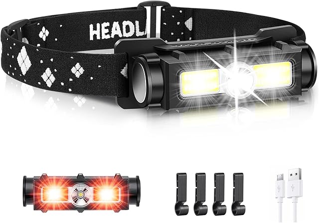 LED Headlamp Rechargeable, 2000LM Super Bright Head Light Waterproof Head Lamp with Red Flash Light, Adjustable Headlamp Flashlights for Adults & Kids, 7 Modes for Outdoor Camping Working Hiking