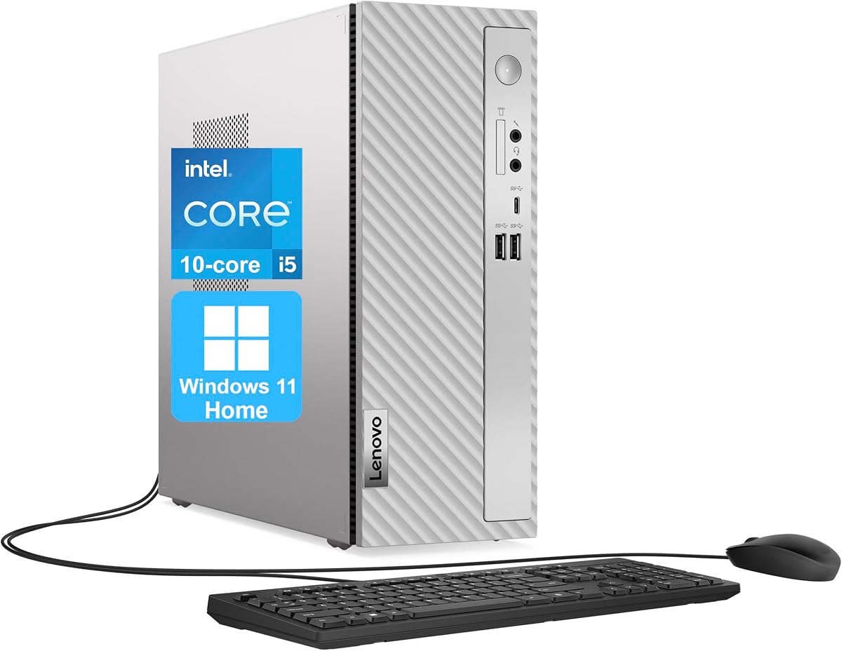 Computadora de escritorio Lenovo IdeaCentre 3 SFF, Intel Core i5-14400 de 10 núcleos, 16 GB de RAM, 1 TB SSD, HDMI + VGA, Wi-Fi 6, RJ-45, USB-C, teclado y mouse con cable, Windows 11 Home