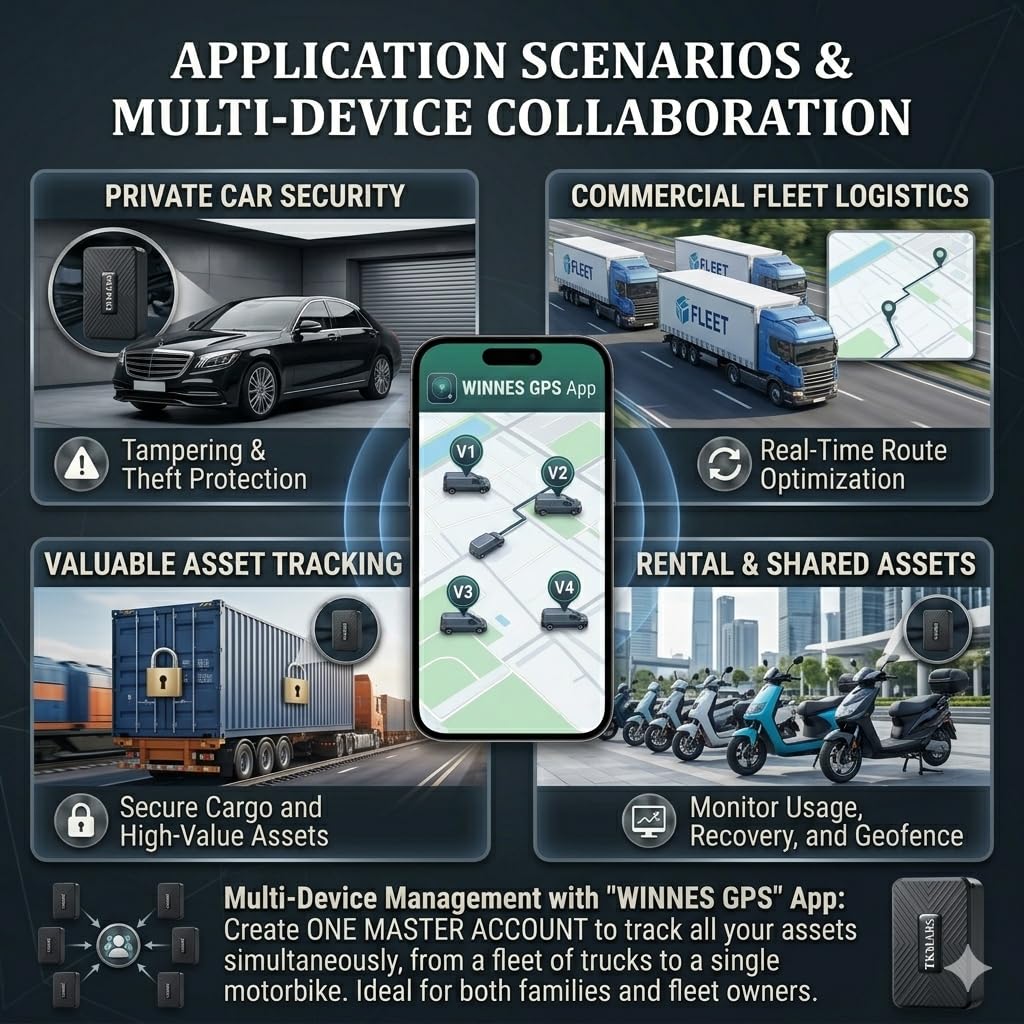 TKMARS Localizzatore GPS Auto 4G Senza Abbonamento, Tracker GPS Magnetico con App e SMS, Tracciamento in Tempo Reale per Auto e Moto, Batteria 1500 mAh, Geofence, Cronologia 6 Mesi