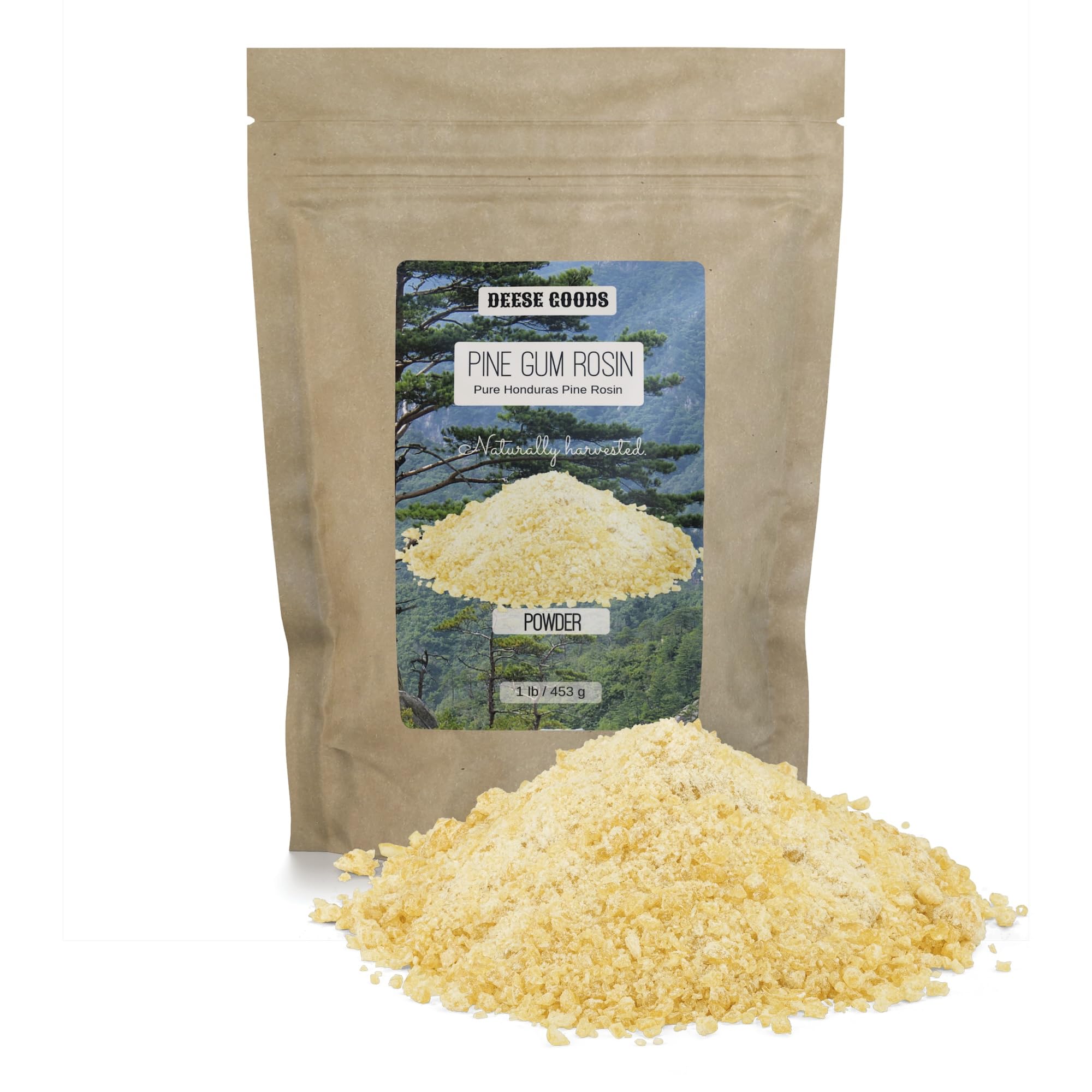 DEESE GOODS Natural Pine Gum Rosin for Cloth Food Wraps (1lb) - Ideal for Musicians, Athletes, Dancers, and DIY Projects - Superior Grip and Performance - Made in USA - Powder, DG-PRSN-PP-1L