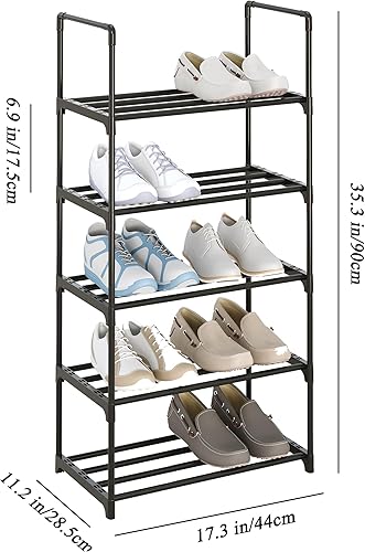 Miniatura 3 de Zapatero pequeño de 5 niveles, estante de zapatos apilable de metal para niños, organizador de zapateras, zapatero estrecho resistente para armario,