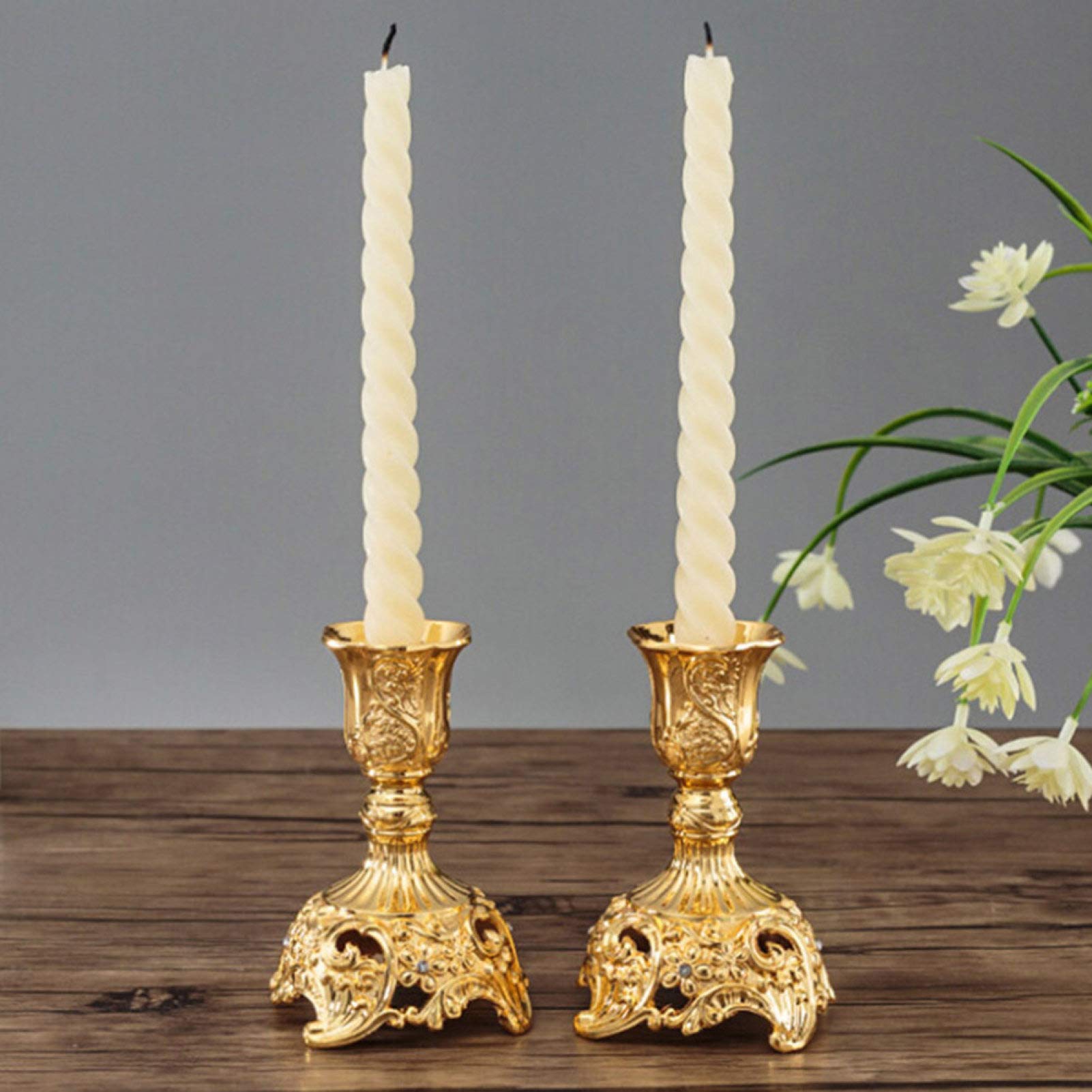 Portacandele placcati in Argento/Oro, Set di 2 candelabri for cene a lume di Candela, Matrimoni e Regali di inaugurazione della casa(Silver,18.8cm)