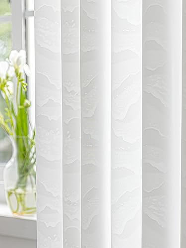 Miniatura 5 de Avigers Cortinas traslúcidas con patrón de nube blanca para sala de estar de 84 pulgadas de largo, juego de 2 paneles de 2 paneles con ojales en la