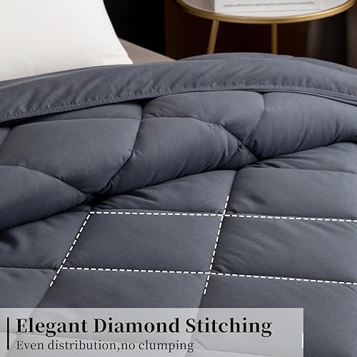 Miniatura 4 de GOHOME - Edredón de tamaño individual para todas las estaciones, mullido y suave con relleno alternativo de plumón, edredón de microfibra con 8