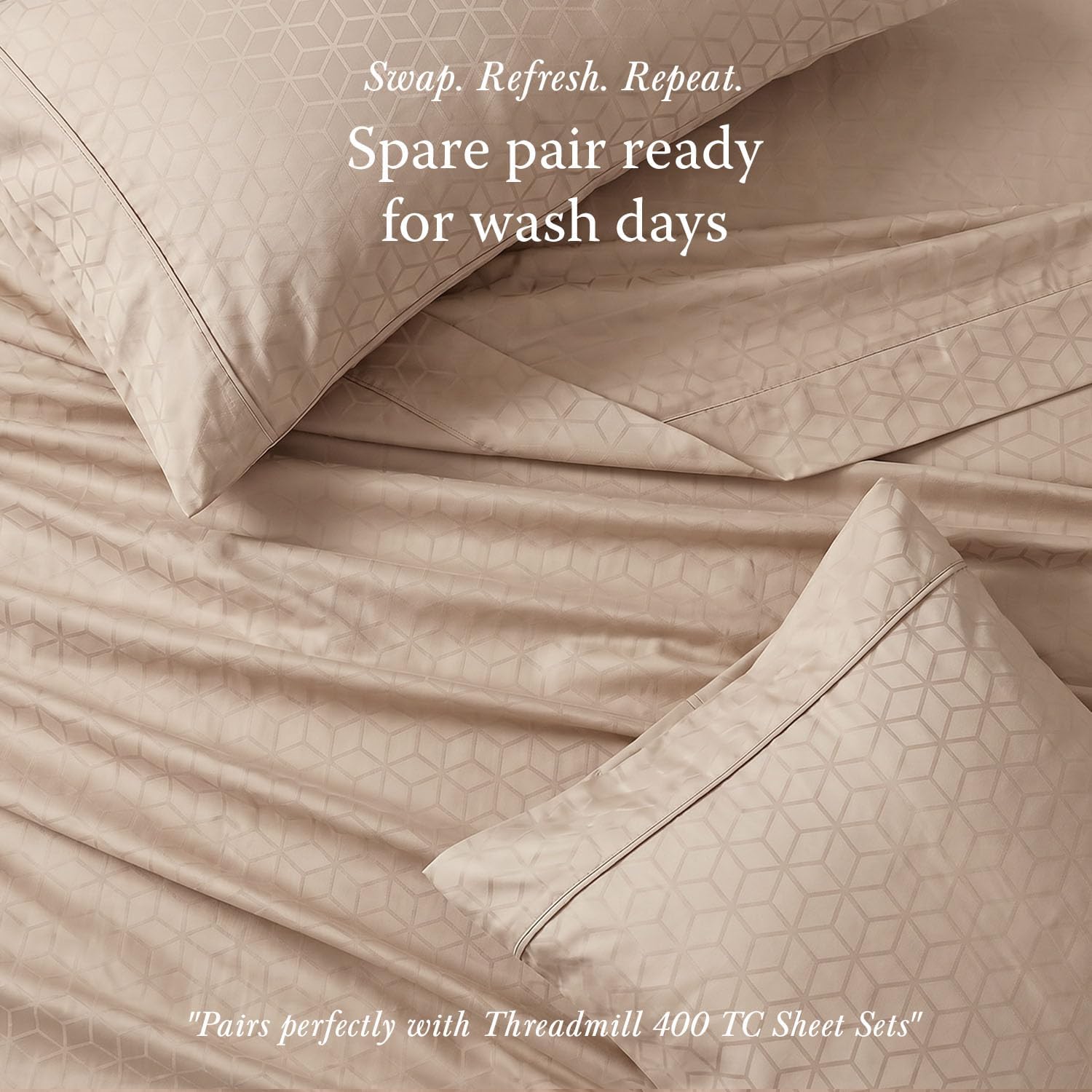 Threadmill 400TC Egyptian Cotton King Pillowcases, Sateen, Jacquard, Beige image 4