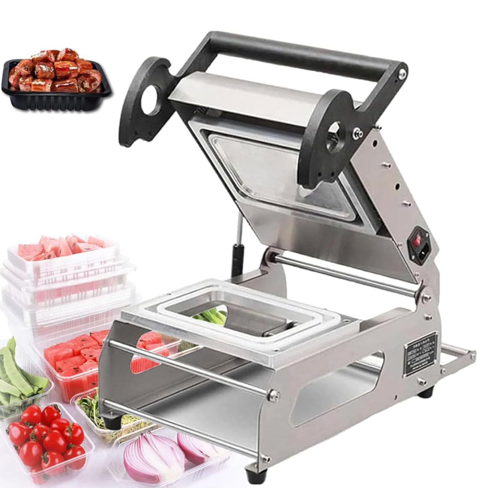 Selladora térmica comercial de bandejas de comida - Máquina semiautomática para llevar, selladora manual de bandejas para envases de alimentos para carnes y charcutería,260mm