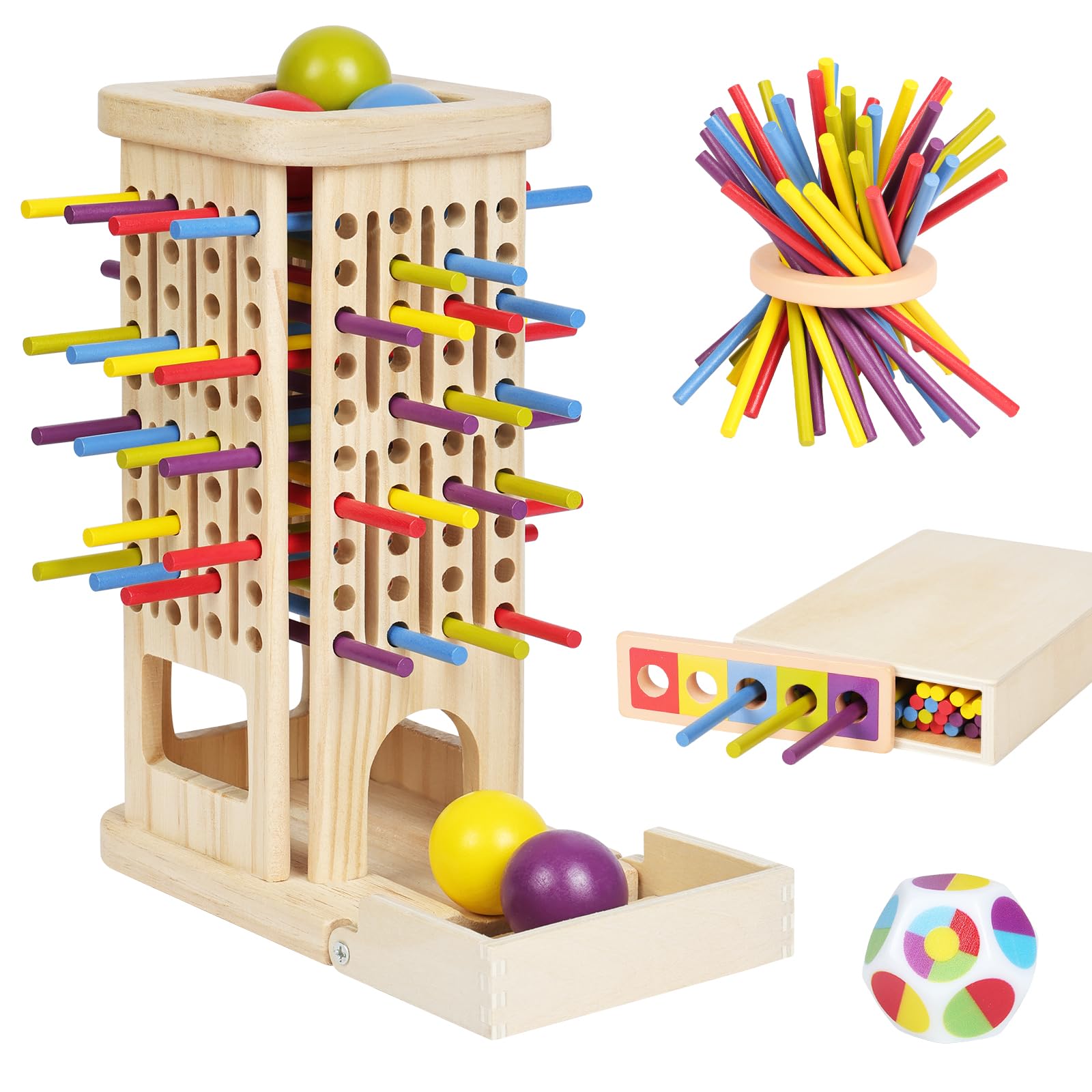 Ainiv Juegos de Mesa Montessori, 3 in 1 Juguetes Educativos Niños con 40 Palitos Colores y 1 Dados, Juegos Divertidos para La Familia, Juguete Motricidad Fina para Niños 3, 4, 5, 6 Años