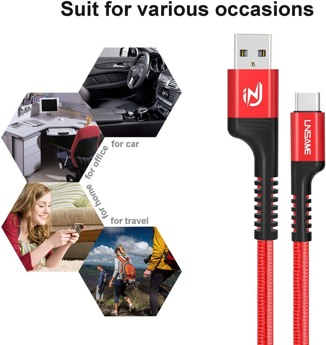 USB C Cable, UNISAME 3 Pack 10Ft Heavy Duty Braided USB Type C Fast Charging Data Cable for Samsung Galaxy S10 S9 S8 Note 10 9 8 Pixel 3 XL LG G7 G6 V40 Oneplus 7 6T iPad Pro 2018 and More