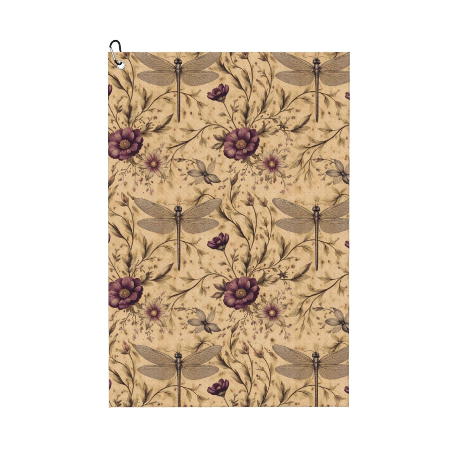 Oudrspo Retro Romance Floral & Dragonfly Multi-Functional Golf Towel | Absorbent Quick Drying 16x24in