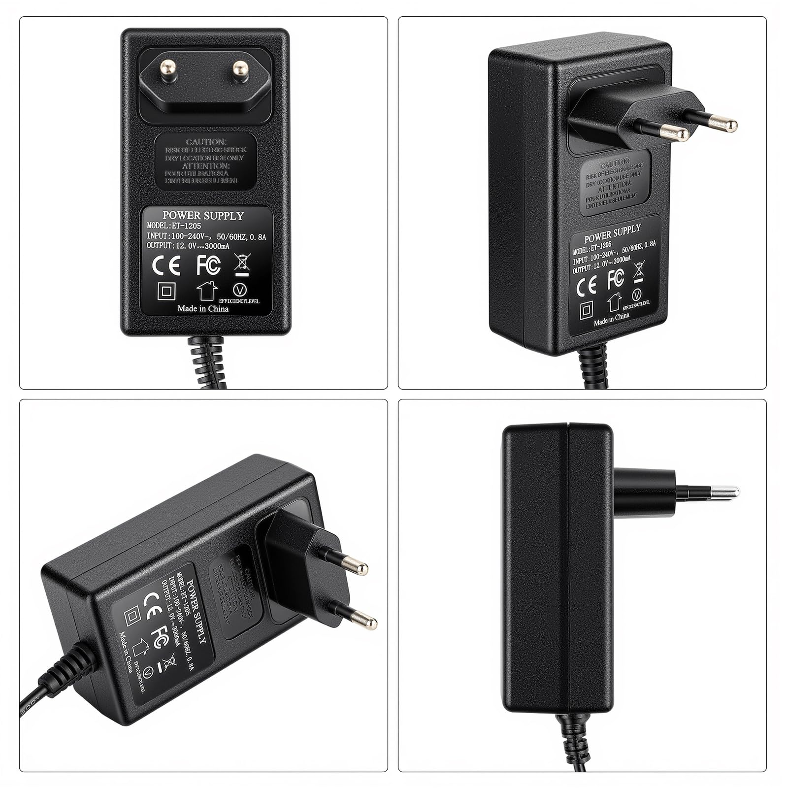 Alimentatore 36W 12V 3A – Spina UE – Convertitore AC/DC – 5,5 mm x 2,1 mm – per Strisce LED, Telecamere di Sorveglianza, DVR, Router, Amplificatori Audio – Protezione da Sovraccarico