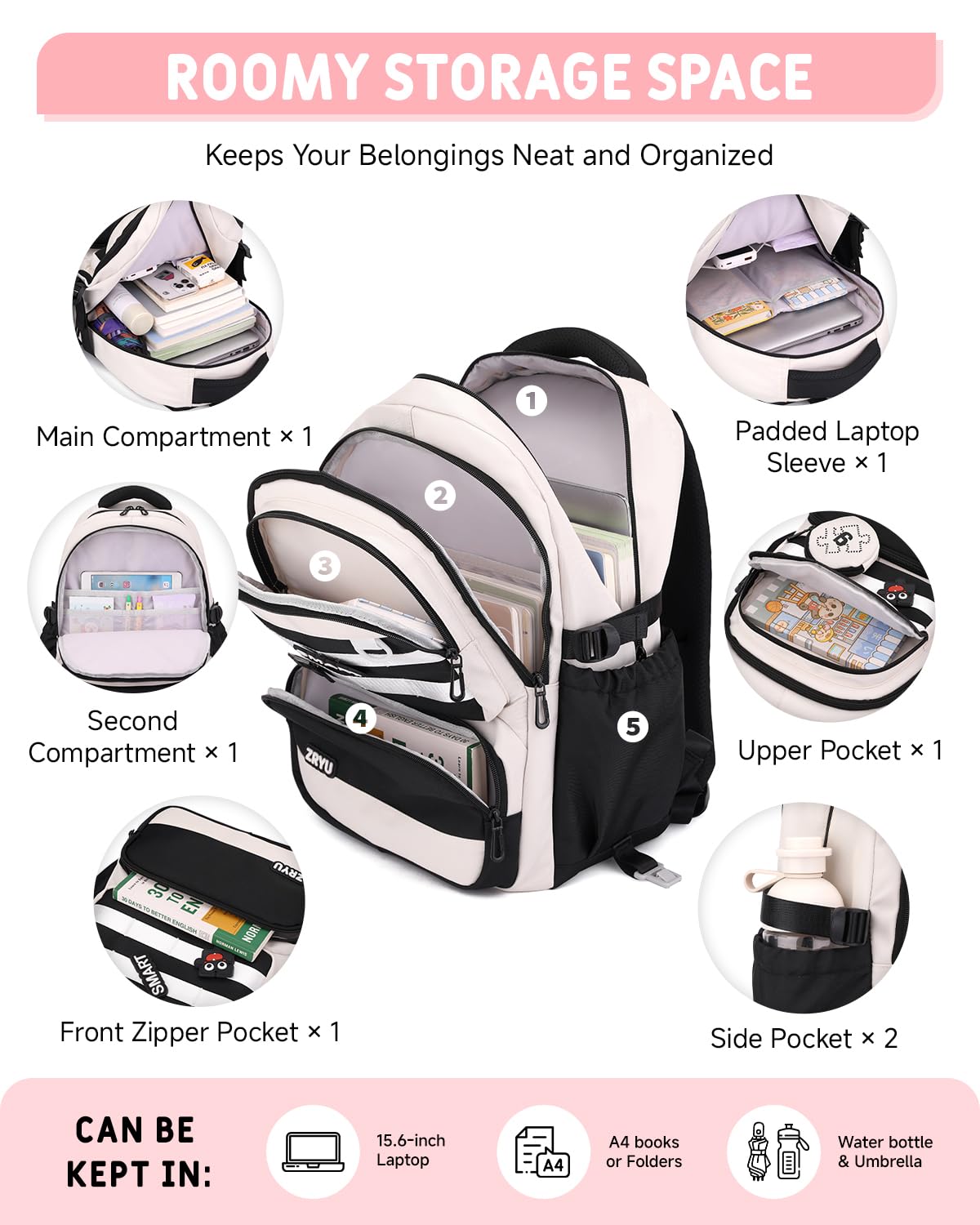 Tanou Zaino Trolley Scuola Elementare e Media per Ragazze Adolescenti 30 L | Staccabile Zaino Rotelle Bambina, Zaino Casual con Ruote in Nylon Impermeabile per la Scuola Viaggio, Nero