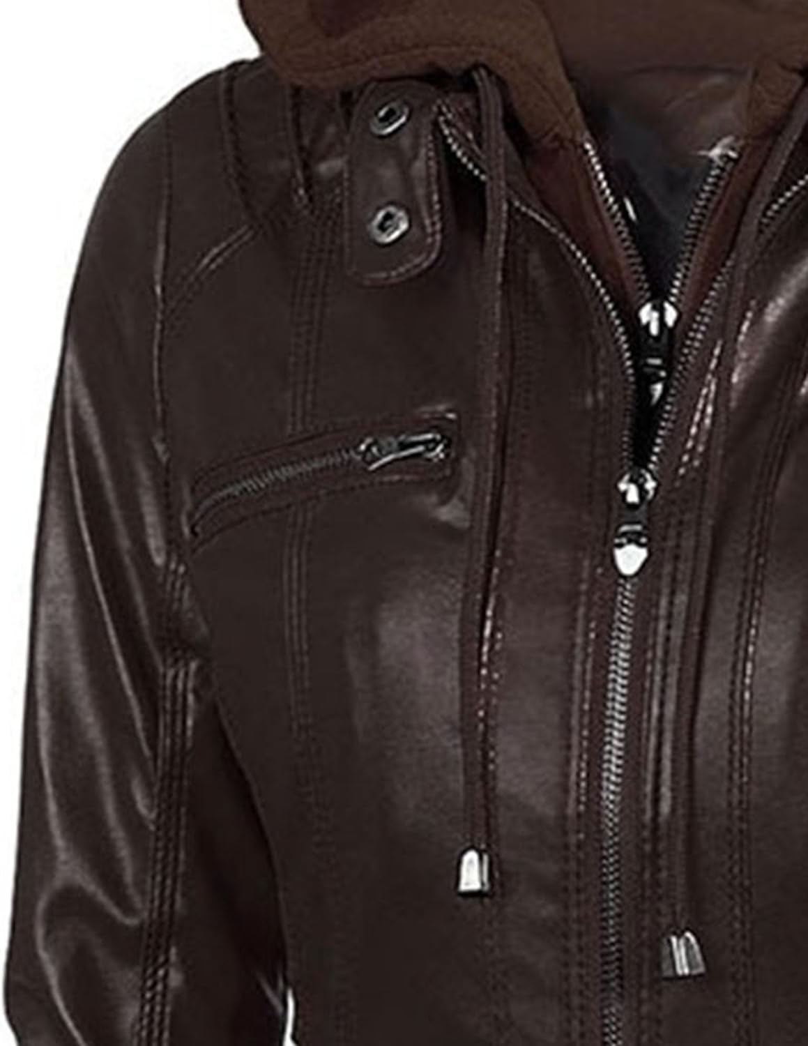 Women's Faux Leather Zip Up Stylish Jacket Hooded Comfort Moto Biker Jacket Fashion Casual Motorcycle Outdoor Coats